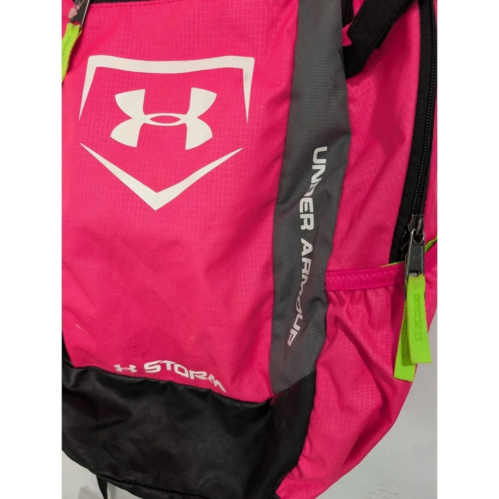 Under Armour Storm Backpack Pink Lime Green HeatGear Athletic Bag - OSFA
